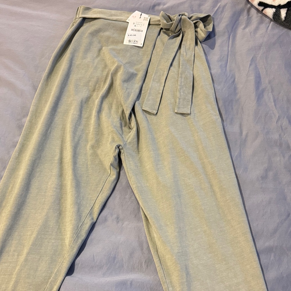Stylish Gray Green tie -Waist Pants